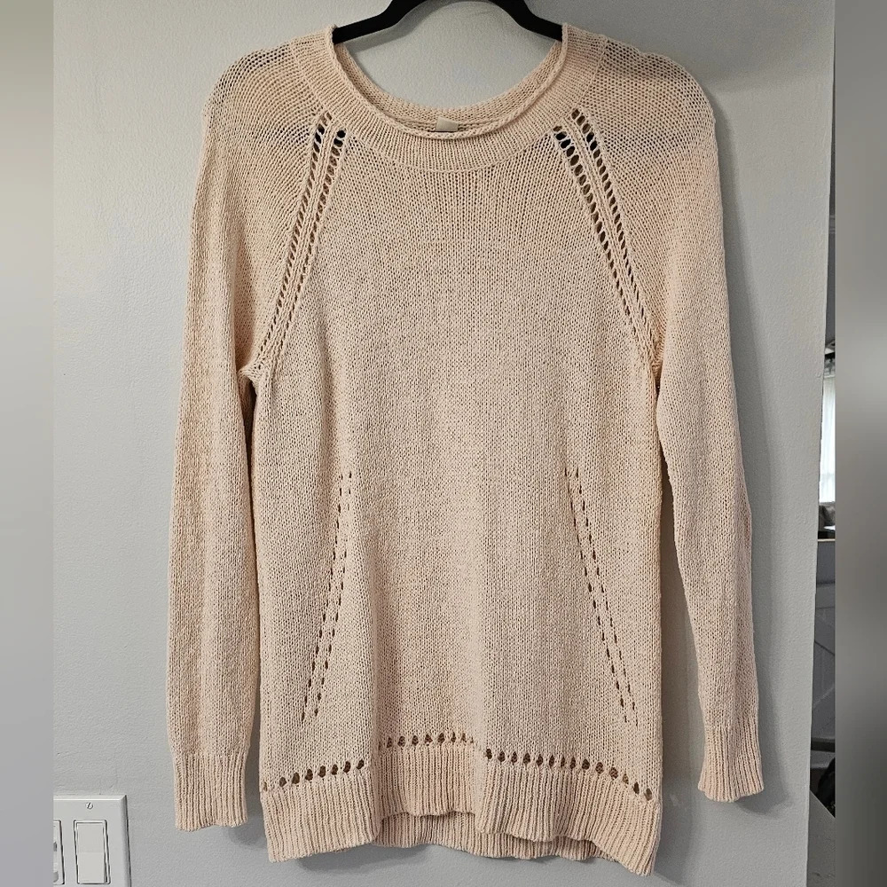 J. Crew Blush Roll Neck Pointelle Beach Sweater Sz S